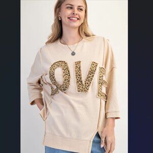 E15R Easel Leopard Love Patch Washed Terry Pullover Regular Sizes